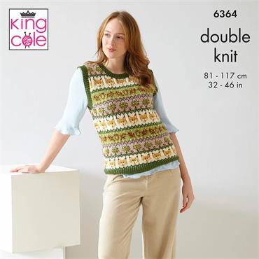 King Cole Pattern 6364 Fairisle Sweater and Tank Top in Merino Blend DK