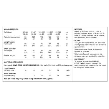 King Cole Pattern 6368 Hollywood Collection: Sweaters in Merino Blend DK