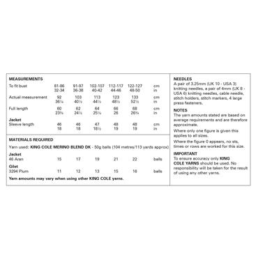 King Cole Pattern 6369 Hollywood Collection: Jacket and Gilet in Merino Blend DK