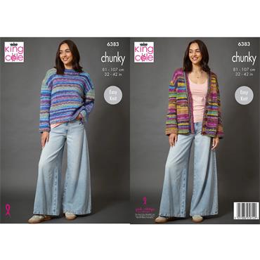 King Cole Patten 6383 Sweater and Cardigan in Flair Chunky