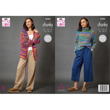 King Cole Pattern 6384 Sweater and Cardigan in Flair Chunky