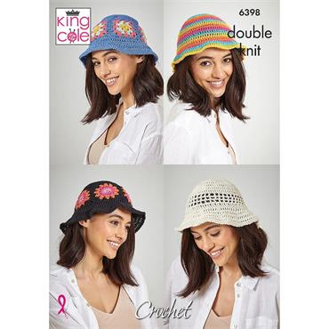 King Cole Pattern 6398 Bucket Hats Crocheted in Cottonsoft DK