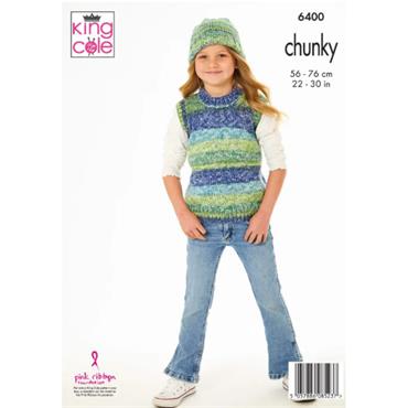 King Cole Pattern 6400 Poncho, Slipover and Hats in Hedgerow Chunky