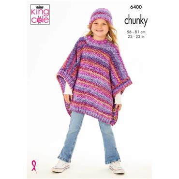 King Cole Pattern 6400 Poncho, Slipover and Hats in Hedgerow Chunky