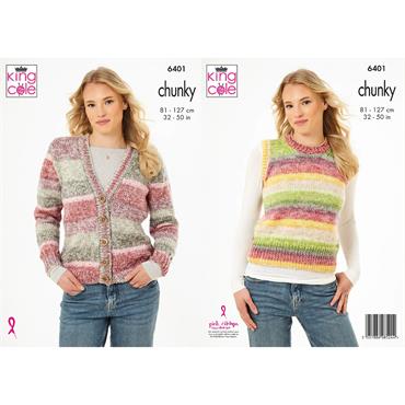 King Cole Pattern 6401 Cardigan and Slipover in Hedgerow Chunky