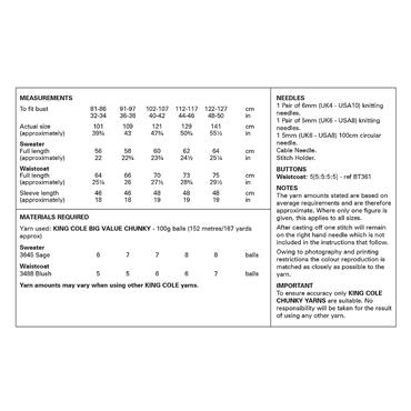 King Cole Pattern 6405 Ladies Sweater and Waistcoat in Big Value Chunky 