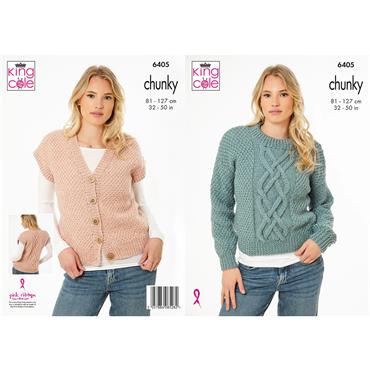 King Cole Pattern 6405 Ladies Sweater and Waistcoat in Big Value Chunky 