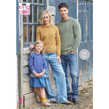 King Cole Pattern 6418 Family Sweaters in Aran 