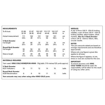 King Cole Pattern 6419 Ladies Sweaters in Aran 