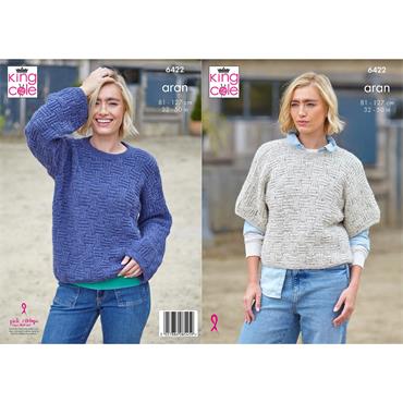 King Cole Pattern 6422 Ladies Sweaters in Aran 