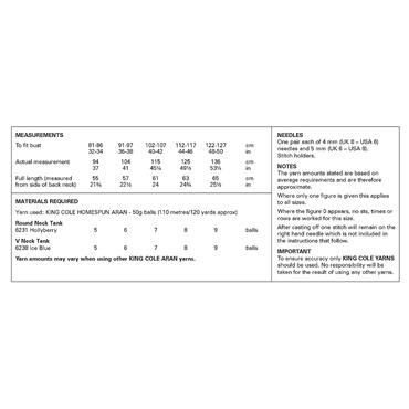 King Cole Pattern 6423 Ladies Round and V-Neck Tanks in Aran 