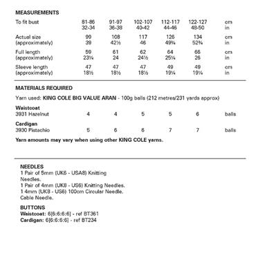 King Cole Pattern 6426 Waistcoat and Cardigan knitted in Big Value Aran
