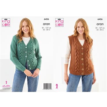 King Cole Pattern 6426 Waistcoat and Cardigan knitted in Big Value Aran