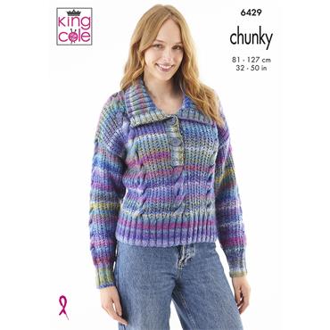 King Cole Pattern 6429 Sweater and Cardigan in Cottagespun Chunky