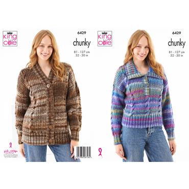 King Cole Pattern 6429 Sweater and Cardigan in Cottagespun Chunky