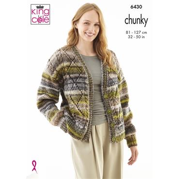 King Cole Pattern 6430 Cardigan and Sweater in Cottagespun Chunky