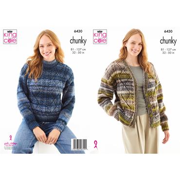 King Cole Pattern 6430 Cardigan and Sweater in Cottagespun Chunky