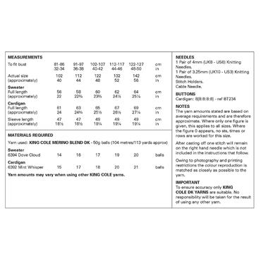 King Cole Pattern 6432 Ladies Sweater and Cardigan in Merino Blend DK