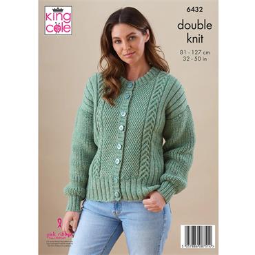 King Cole Pattern 6432 Ladies Sweater and Cardigan in Merino Blend DK