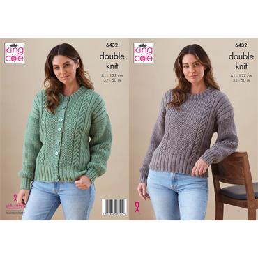 King Cole Pattern 6432 Ladies Sweater and Cardigan in Merino Blend DK