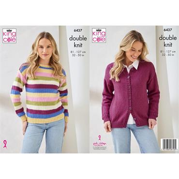 King Cole Pattern 6437 Sweater and Cardigan in DK