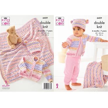 King Cole Pattern 6459 Jacket, Hat & Blanket in Baby Fjord DK