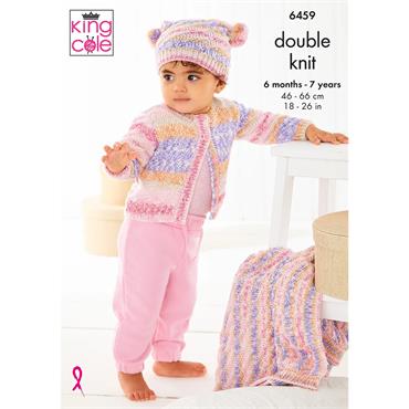 King Cole Pattern 6459 Jacket, Hat & Blanket in Baby Fjord DK