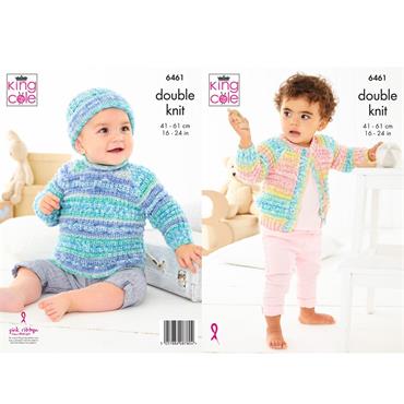 King Cole Pattern 6461 Baby Sweater, Cardigan and Hat in Baby Fjord DK