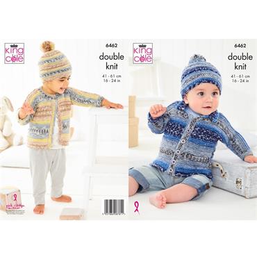 King Cole Pattern 6462 Baby Cardigans & Hats in Baby Fjord DK
