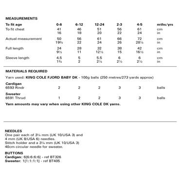 King Cole Pattern 6465 Baby Cardigan & Sweater in Baby Fjord DK