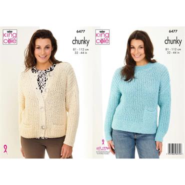King Cole Pattern 6477 Sweater and Cardigan in Chunky