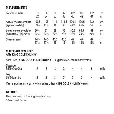 King Cole Pattern 6479 Sweater & Top in Flair Chunky