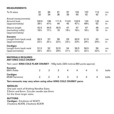 King Cole Pattern 6480 Sweater & Cardigan in Flair Chunky