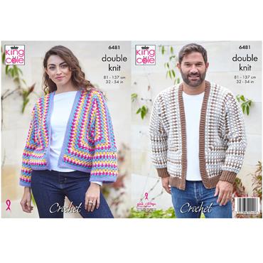 King Cole Pattern 6481 Crochet Cardigans in Merino Blend DK