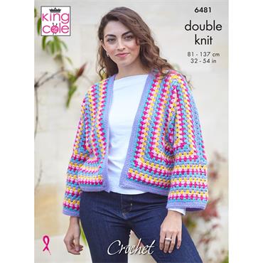 King Cole Pattern 6481 Crochet Cardigan in Merino Blend DK