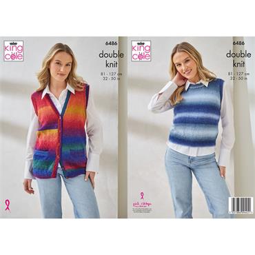 King Cole Pattern 6486 Sleeveless Cardigan & Top in Riot DK