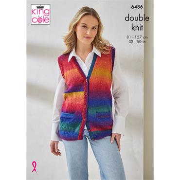 King Cole Pattern 6486 Sleeveless Cardigan & Top in Riot DK