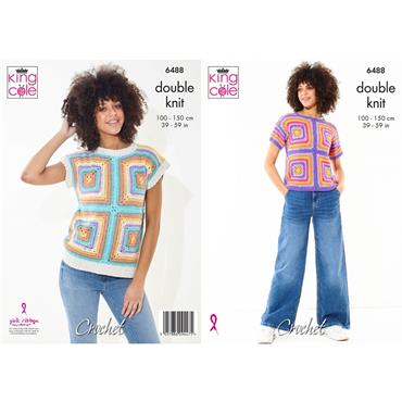 King Cole Crochet Pattern 6488 Short Sleeve and Sleeveless Tops in Dk