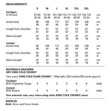 King Cole Pattern 6491 Crochet Cardigan and Jumper in Flair Chunky