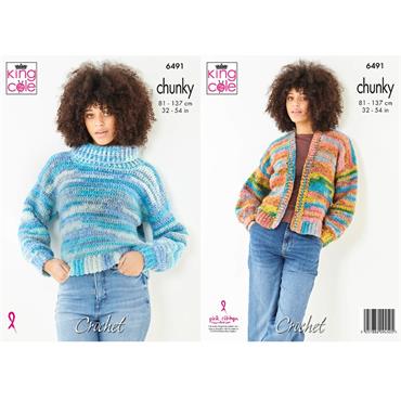 King Cole Pattern 6491 Crochet Cardigan and Jumper in Flair Chunky