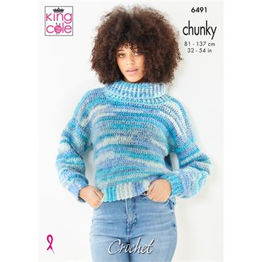 King Cole Pattern 6491 Crochet Cardigan and Jumper in Flair Chunky