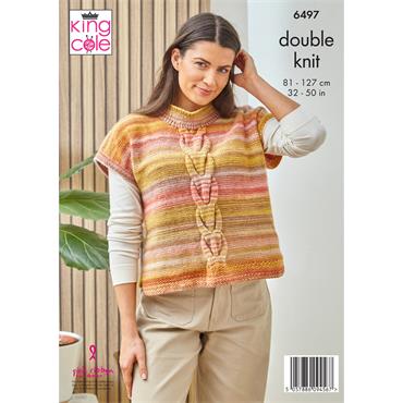 King Cole Pattern 6497 Ladies Round and V Neck Tanks in Cottagespun DK
