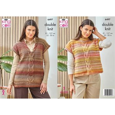 King Cole Pattern 6497 Ladies Round and V Neck Tanks in Cottagespun DK