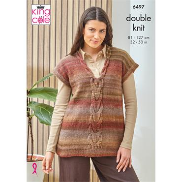 King Cole Pattern 6497 Ladies Round and V Neck Tanks in Cottagespun DK
