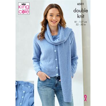 King Cole Pattern 6501 Scardigan and Sweater with Cowl in DK