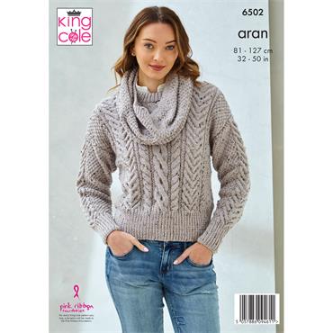 King Cole Pattern 6502 Scardigan and Sweater with Cowl in Fashion Aran