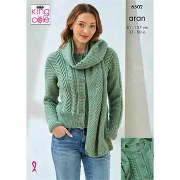 King Cole Pattern 6502 Scardigan and Sweater with Cowl in Fashion Aran