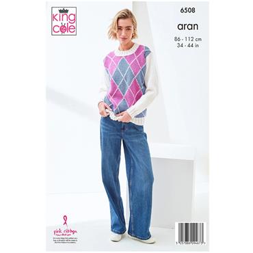 King Cole Pattern 6508 Sweater and Vest Top in Aran