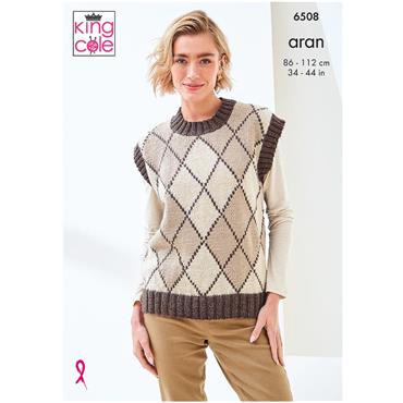 King Cole Pattern 6508 Sweater and Vest Top in Aran