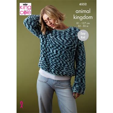 King Cole Pattern 6552 Sweater and Cardigan Knitted in Animal Kingdom